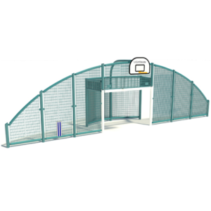 Arched Back Goal End with curved rebound fencing and basketball equipment